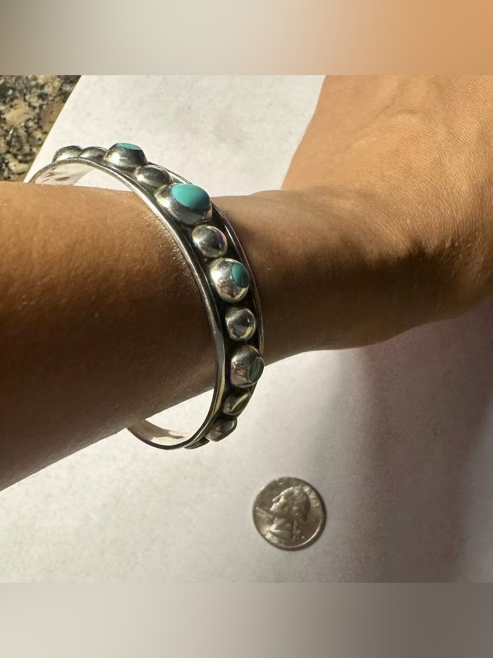 Sterling 925 Cuff Bracelet Vivid Blue Turquoises Mexico 13 grams - Picture 6 of 16